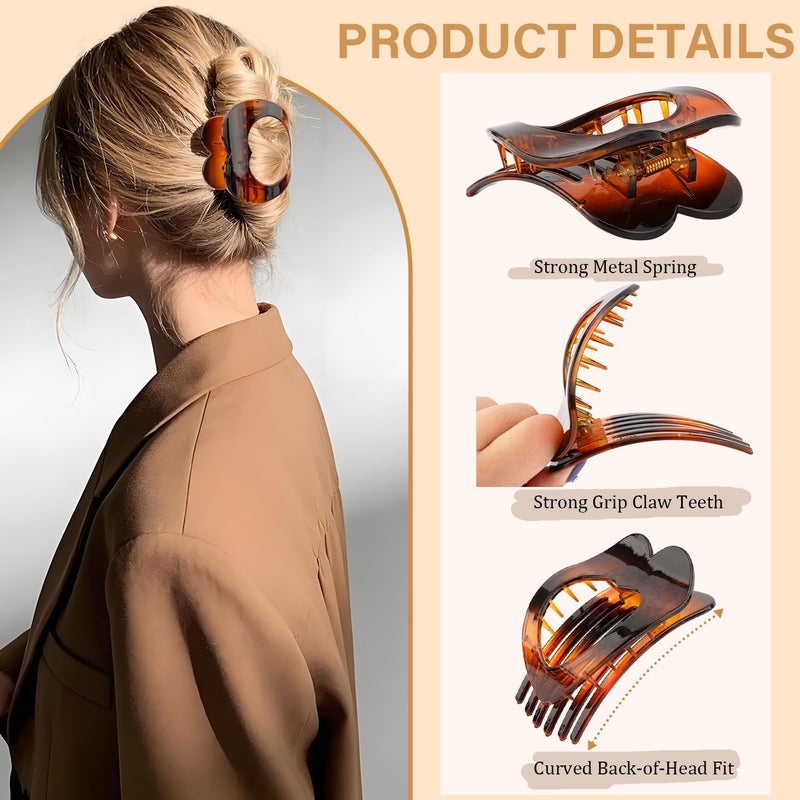 Cubaco 6 PCS Flat Hair Clips for Women, Large French Flat Claw Clips Heart Hair Clips for Thick Thin Hair, Strong Hold Non Slip Leopard Print Hair Accessories for Women Girls Christmas Gifts, Tortoise - Image 3